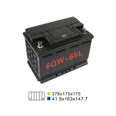 640A 74AH 6 όξινη μπαταρία αυτοκινήτων έναρξης στάσεων μολύβδου Qw 65H επανακαταλογηστέα 274*175*190mm